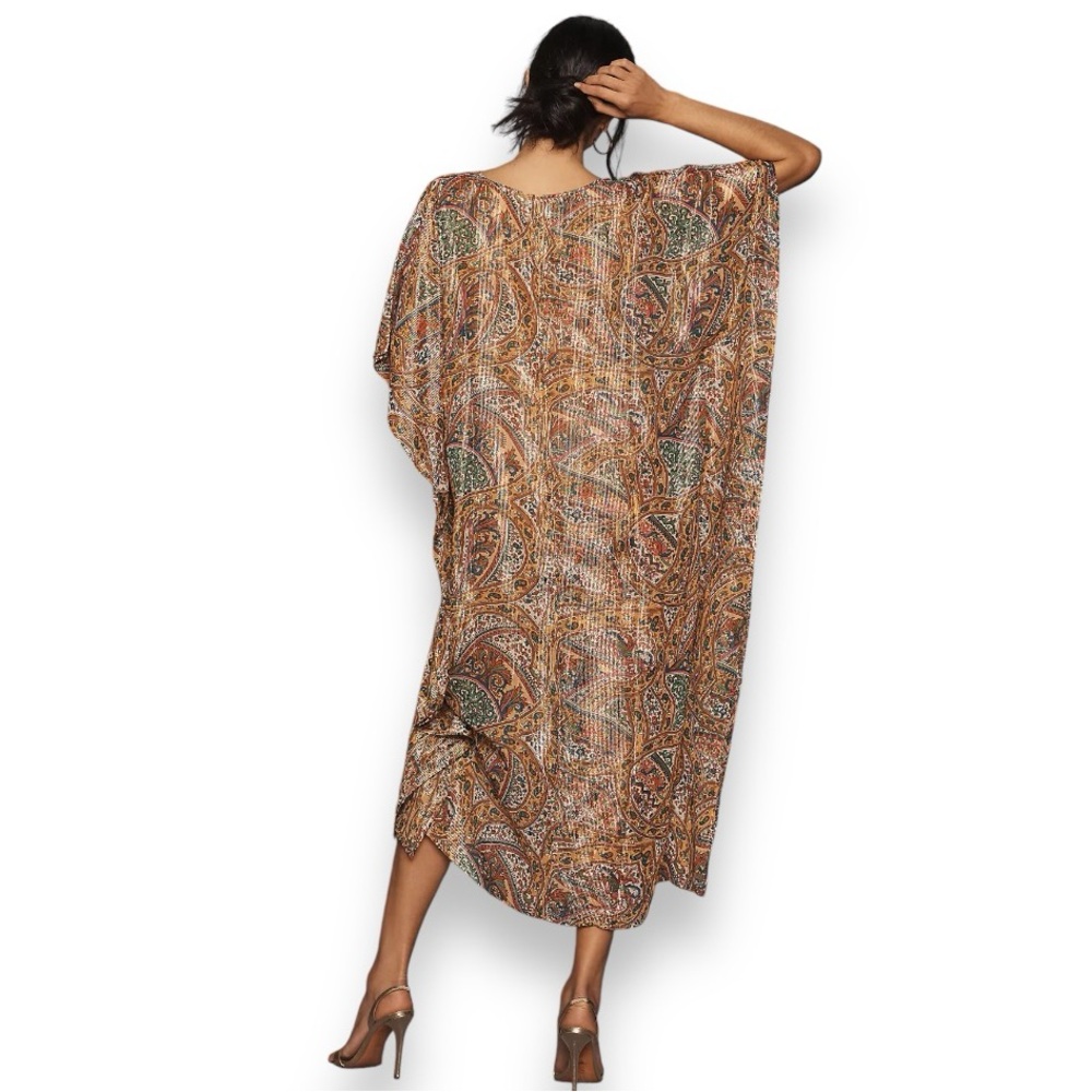 Mille Resort & Travel Jones Caftan Kaftan Mumu Paisley Shimmer Sheer - Picture 9 of 10